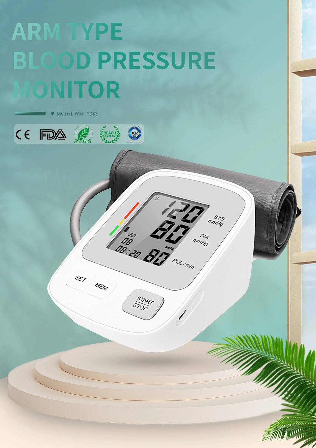 Blood Pressure Monitor ISO CE Approved Digital Upper Arm Home Monitor Electric