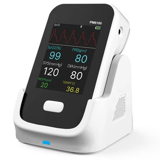 Berry Pm6100A Monitor de paciente barato multiparámetro presión arterial Sp02 Pr frecuencia de pulso portátil Ios Android con soporte de carga de escritorio